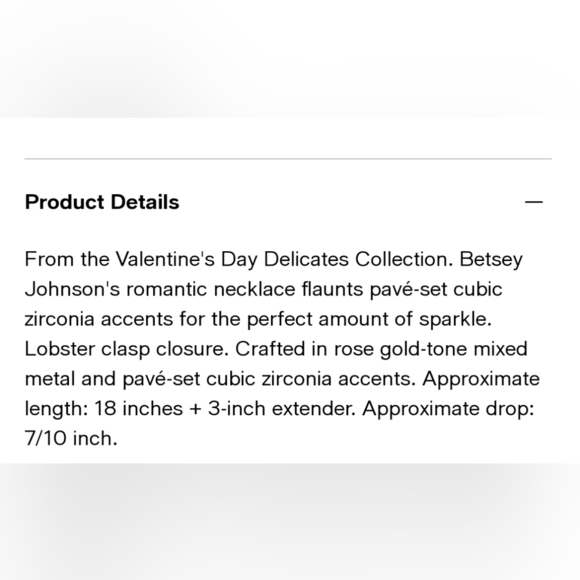 Betsey Johnson Valentines Cupid Heart Rose GoldTone Cubic Zirconia Necklace - Picture 5 of 5